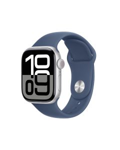 APPLE WATCH SERIES 10 GPS + CELLULAR 42MM SILVER ALUMINIUM CASE WITH DENIM SPORT BAND - S/M MWX33ZP/A