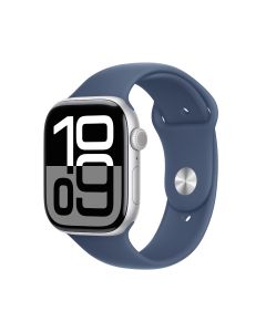 APPLE WATCH SERIES 10 GPS + CELLULAR 46MM SILVER ALUMINIUM CASE WITH DENIM SPORT BAND - S/M MWY03ZP/A